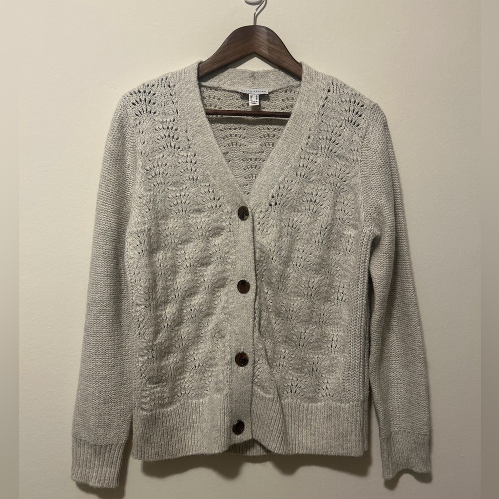 Susan Graver Gray Knit Cardigan with Button Closure